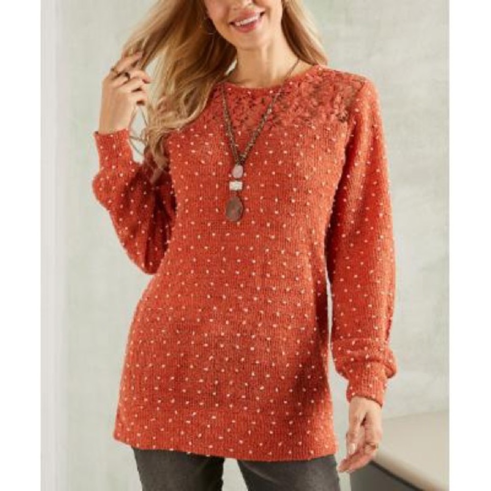 Suzanne Betro‎ - Rust Lace-Yoke Pom-Pom Tunic